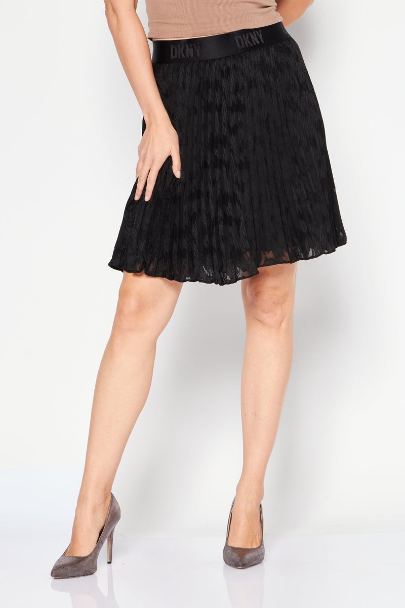 DKNY Women Pleated Brand Logo Mini Skirts, Black - Image 1