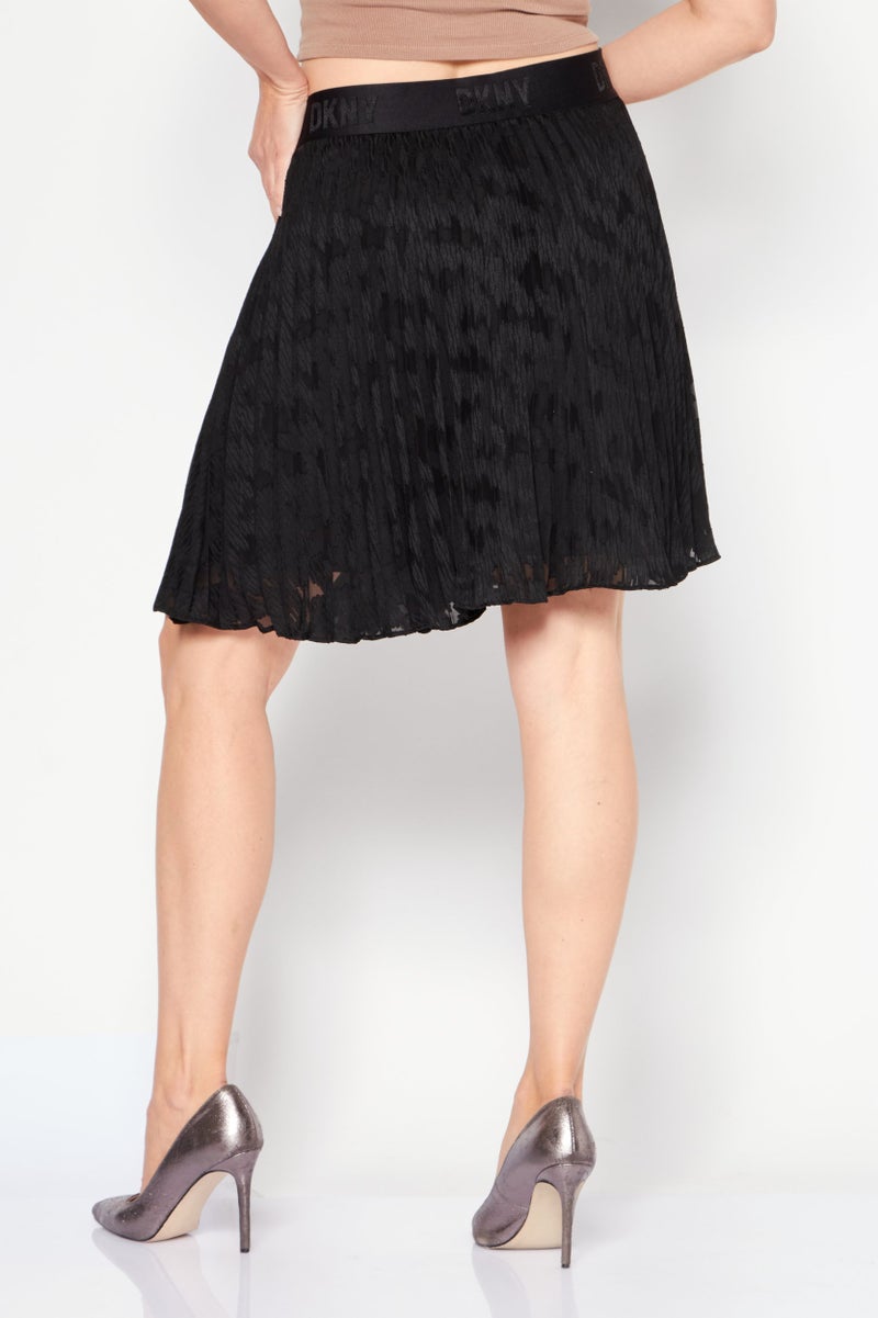 DKNY Women Pleated Brand Logo Mini Skirts, Black - Image 4
