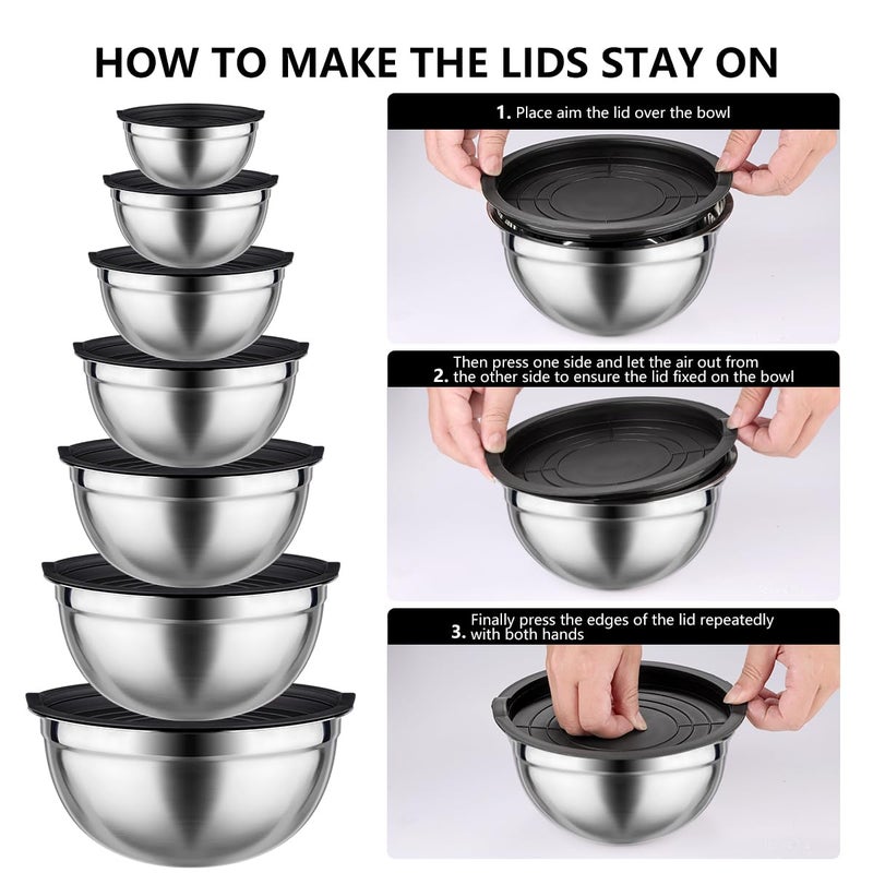 Leidawn Mixing Bowls With Lids Set - 26 Pcs Stainless Steel Nesting Black Mixing Bowls Set For Baking  Mixing  Serving & Prepping  Size 5  3.7  2.8  2.3  1.7  1.1  0.7Qt  11 Cooking Utensils - Image 3