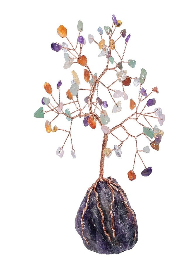 رووك كلاود شجرة مال من كريستال روك كلاود مع قاعدة من عناقيد كريستال الجمشت الخام غير المنتظمة، شجرة بونساي محظوظة من سلك نحاسي لتزيين المكتب أو المنزل، أحجار مختلطة - Image 1