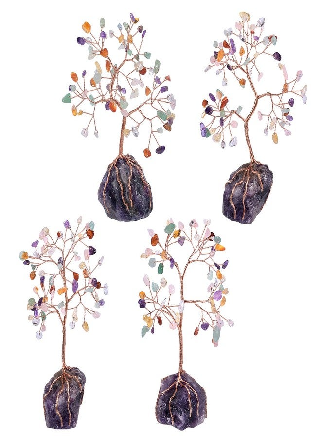 رووك كلاود شجرة مال من كريستال روك كلاود مع قاعدة من عناقيد كريستال الجمشت الخام غير المنتظمة، شجرة بونساي محظوظة من سلك نحاسي لتزيين المكتب أو المنزل، أحجار مختلطة - Image 4