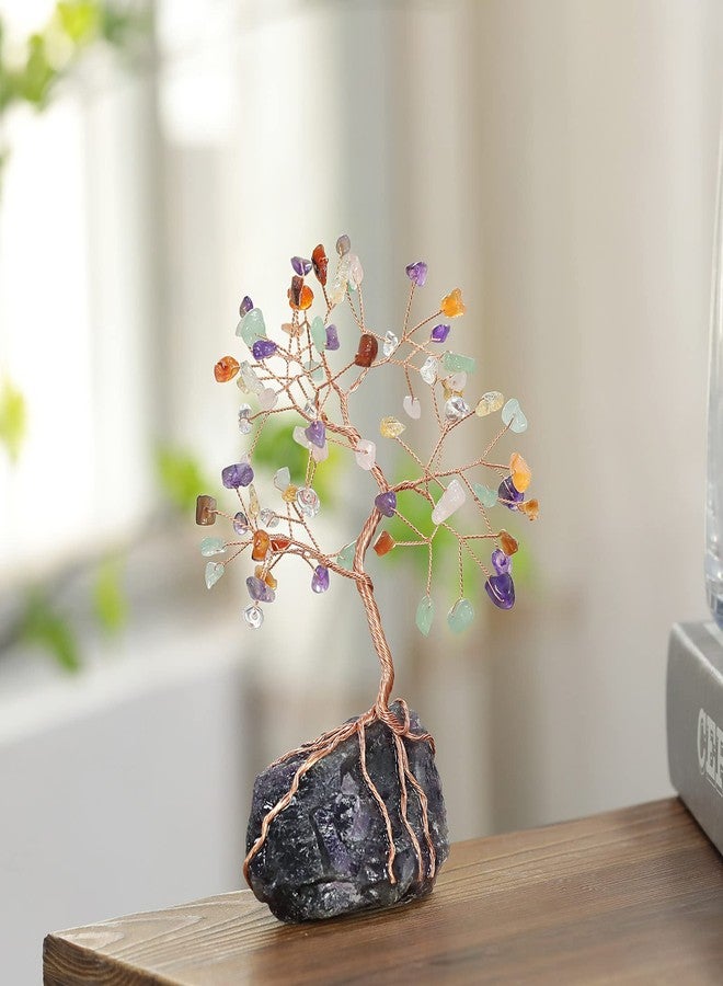 رووك كلاود شجرة مال من كريستال روك كلاود مع قاعدة من عناقيد كريستال الجمشت الخام غير المنتظمة، شجرة بونساي محظوظة من سلك نحاسي لتزيين المكتب أو المنزل، أحجار مختلطة - Image 3