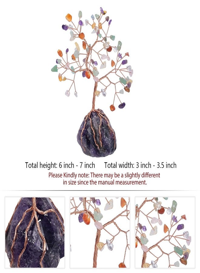 رووك كلاود شجرة مال من كريستال روك كلاود مع قاعدة من عناقيد كريستال الجمشت الخام غير المنتظمة، شجرة بونساي محظوظة من سلك نحاسي لتزيين المكتب أو المنزل، أحجار مختلطة - Image 2