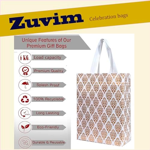 Zuvim Carry Bag for Return Gifts Canvas Fabric Bags for Wedding & Festivals, White-Gold Printed - Image 5