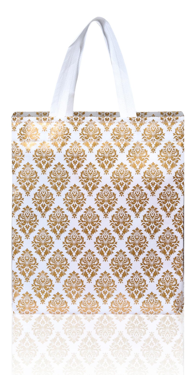 Zuvim Carry Bag for Return Gifts Canvas Fabric Bags for Wedding & Festivals, White-Gold Printed - Image 4