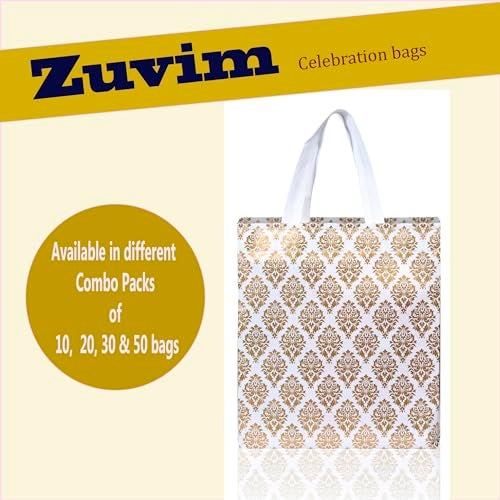 Zuvim Carry Bag for Return Gifts Canvas Fabric Bags for Wedding & Festivals, White-Gold Printed - Image 3