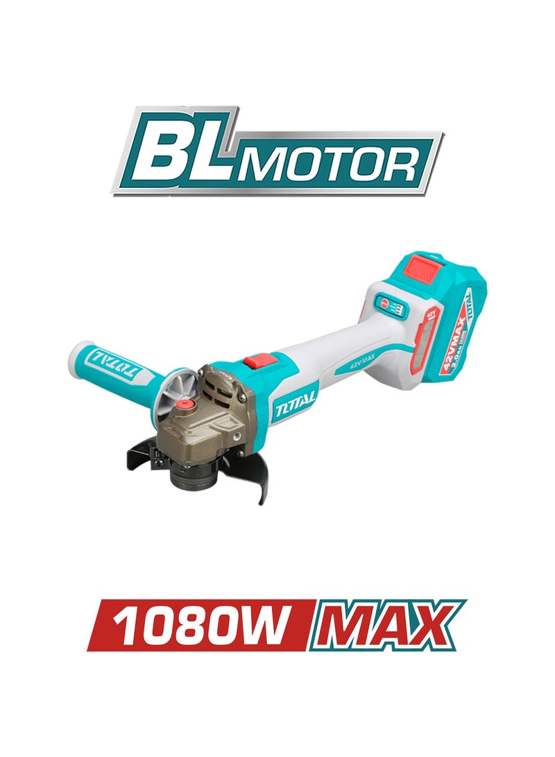 TOTAL 42V Brushless Cordless Angle Grinder (1080W Power) - 115mm Professional Cutter with 3-Speed Control (9000RPM), 2x 2.0Ah Batteries, 13-Piece Disc Set & Carrying Case - TAGLI4108112 - Image 4