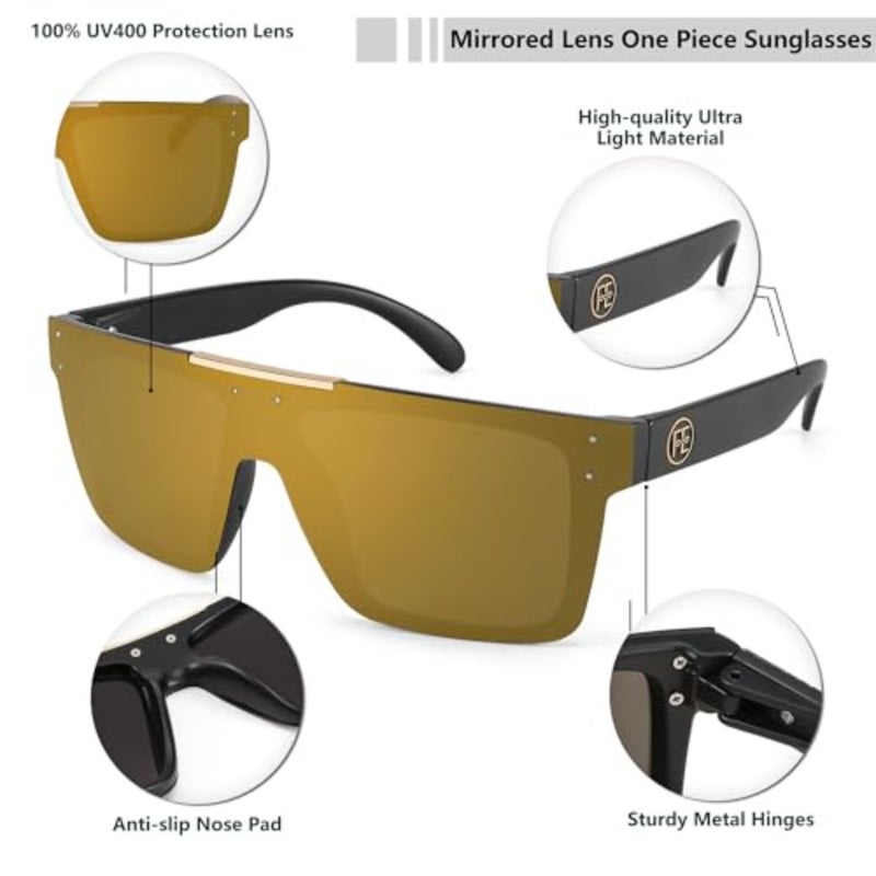 Polarized Sunglasses for Men, Oversized Square Flat Mirrored Z87 Lens, Fishing Driving Golf Outdoors Coastal B2990 - Image 3