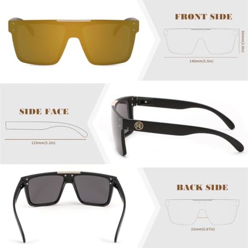 Polarized Sunglasses for Men, Oversized Square Flat Mirrored Z87 Lens, Fishing Driving Golf Outdoors Coastal B2990 - Image 4