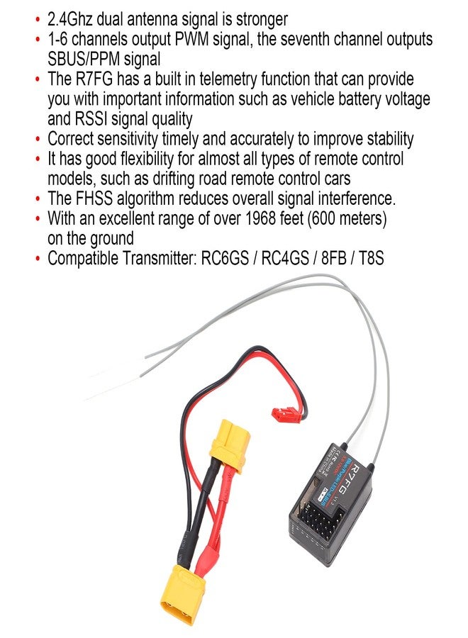 ديلوي جهاز استقبال سيارة تحكم عن بعد، 2.4 جيجا هرتز R7FG، 7 قنوات، هوائي مزدوج، جهاز استقبال قياس عن بعد للسيارات والقوارب، متوافق مع أجهزة إرسال RC6GS وRC4GS - Image 3