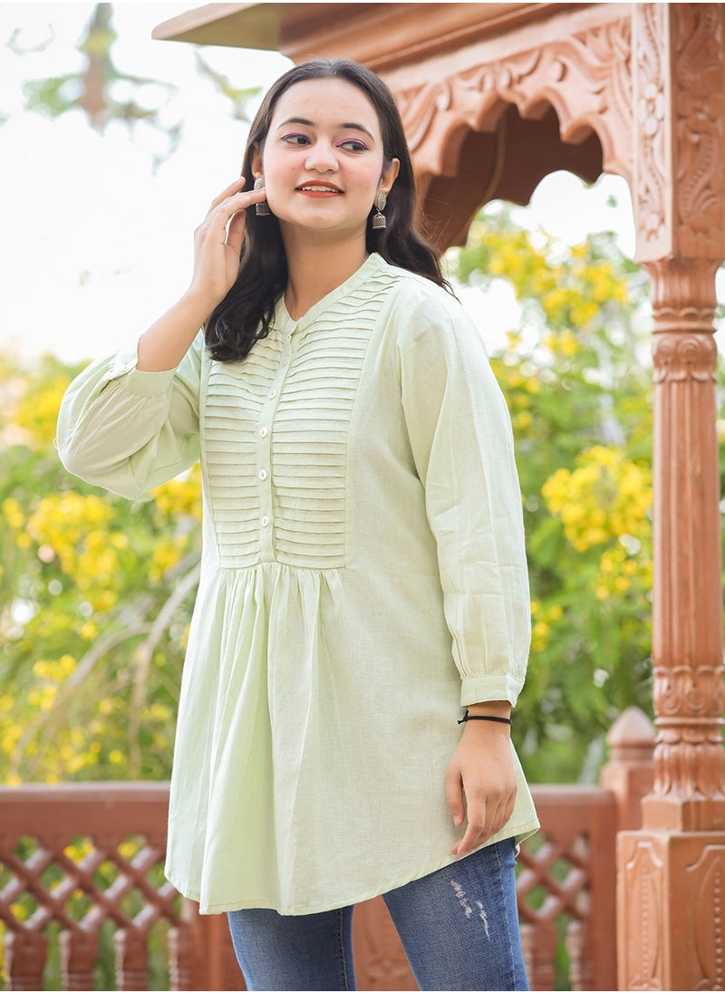 Swadesh Souq - Pastel Green Cotton Tunic Top - Image 1