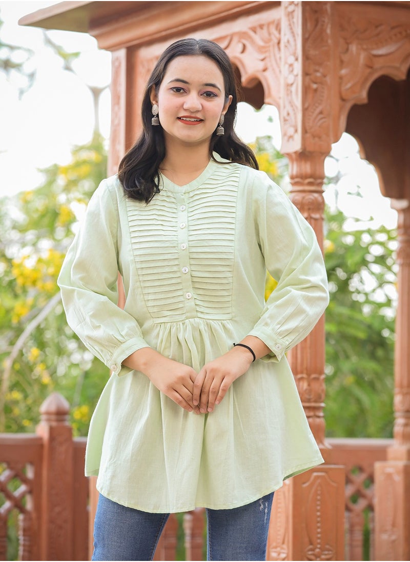 Swadesh Souq - Pastel Green Cotton Tunic Top - Image 1