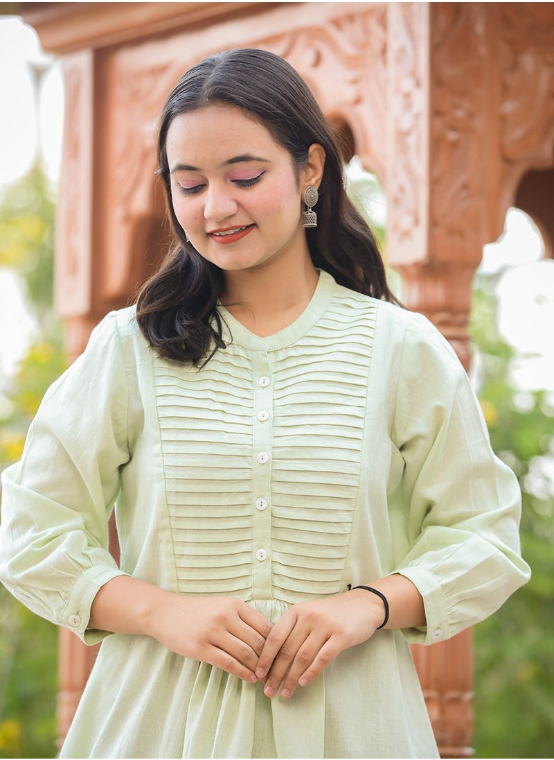 Swadesh Souq - Pastel Green Cotton Tunic Top - Image 1