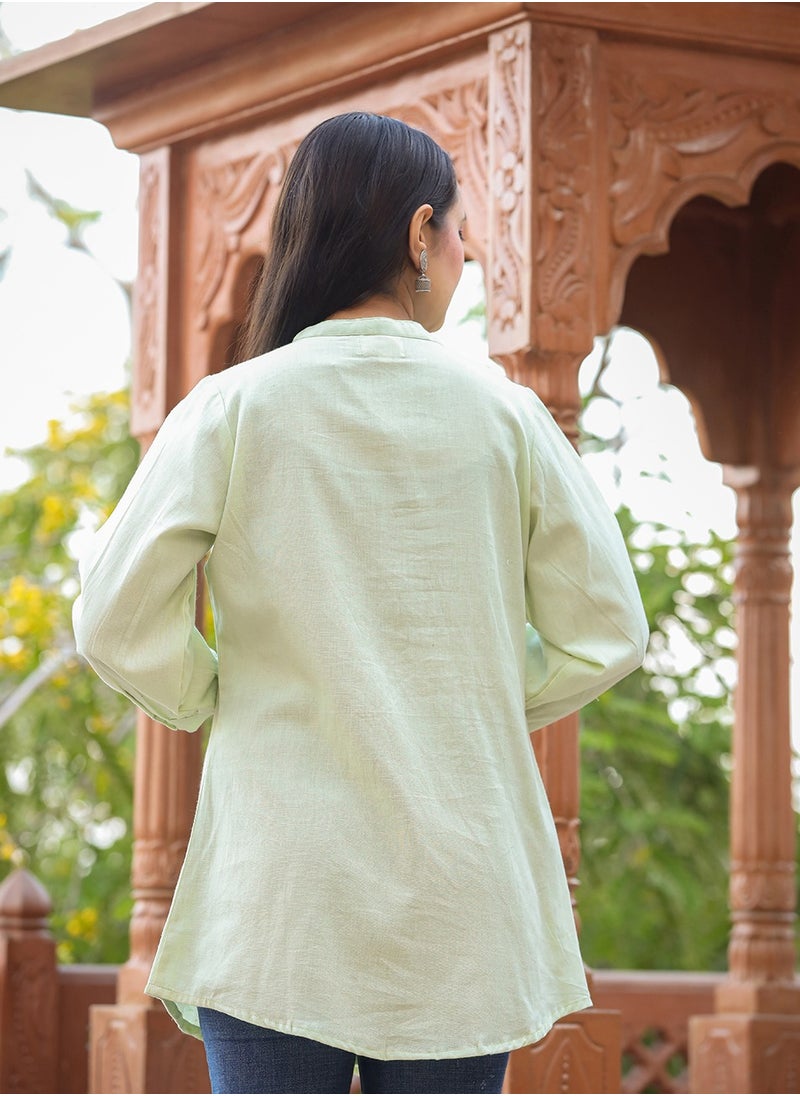 Swadesh Souq - Pastel Green Cotton Tunic Top - Image 1