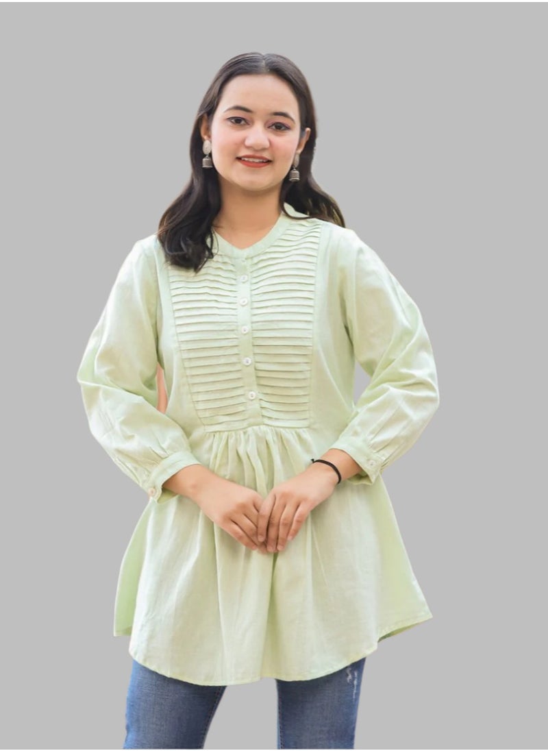 Swadesh Souq - Pastel Green Cotton Tunic Top - Image 1