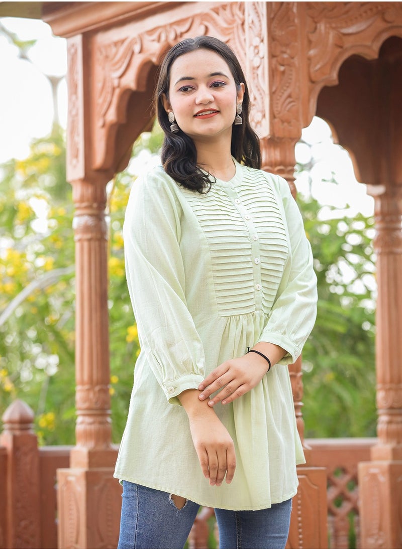 Swadesh Souq - Pastel Green Cotton Tunic Top - Image 1