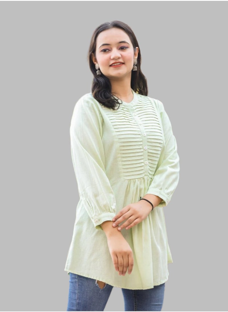 Swadesh Souq - Pastel Green Cotton Tunic Top - Image 1