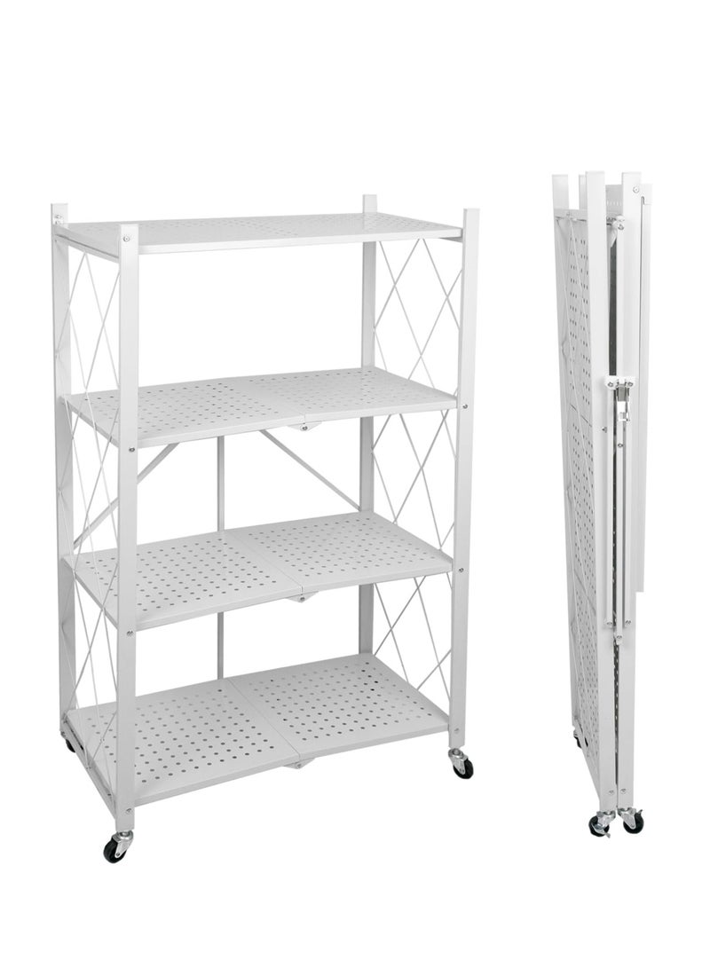 ميشيدا رف تخزين معدني قابل للطي بأربع طبقات، حامل مطبخ مع عجلات قابلة للقفل - Image 1