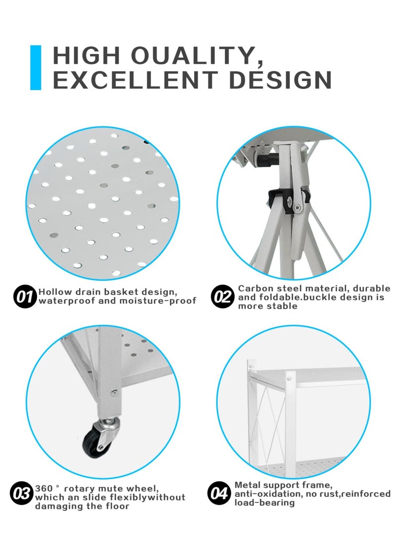 ميشيدا رف تخزين معدني قابل للطي بأربع طبقات، حامل مطبخ مع عجلات قابلة للقفل - Image 4