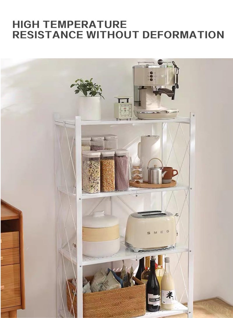 ميشيدا رف تخزين معدني قابل للطي بأربع طبقات، حامل مطبخ مع عجلات قابلة للقفل - Image 5