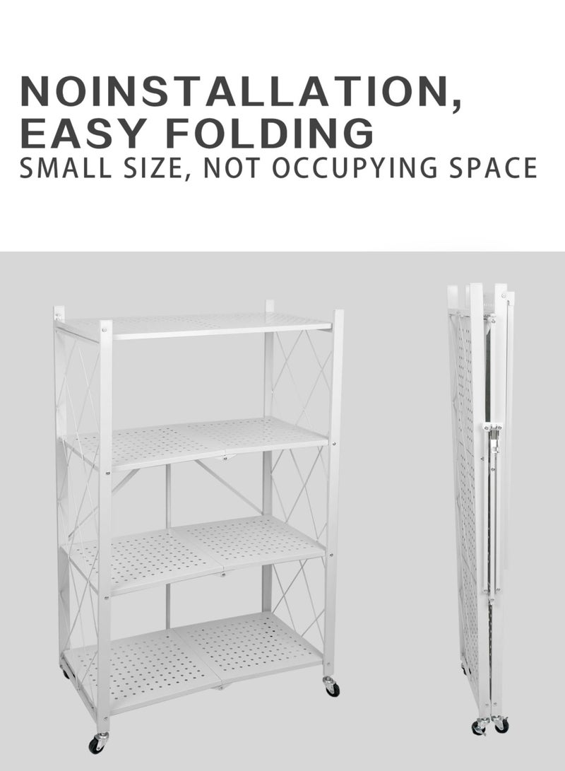 ميشيدا رف تخزين معدني قابل للطي بأربع طبقات، حامل مطبخ مع عجلات قابلة للقفل - Image 3
