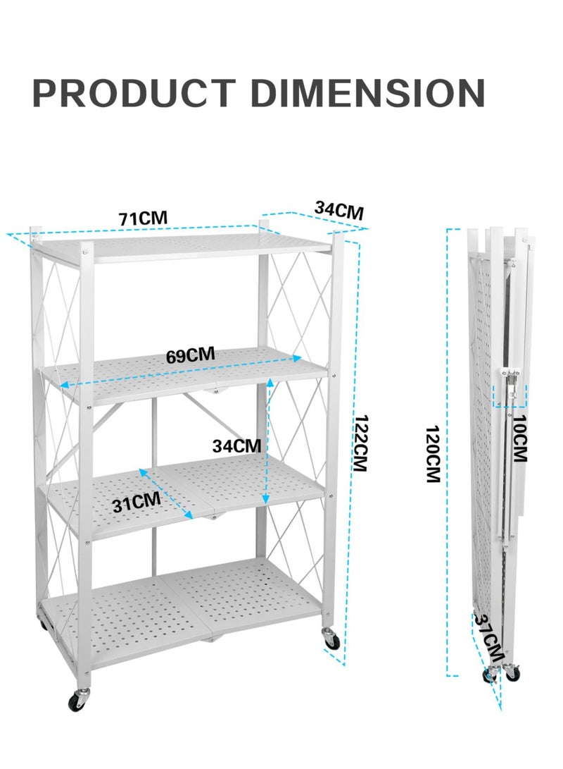ميشيدا رف تخزين معدني قابل للطي بأربع طبقات، حامل مطبخ مع عجلات قابلة للقفل - Image 2