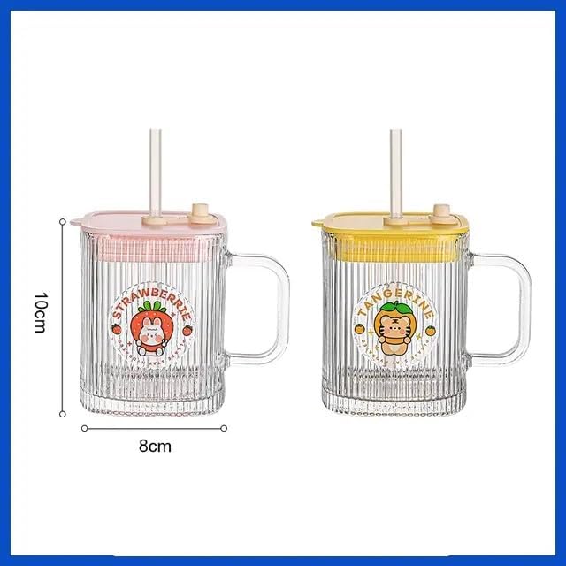 ASHASHA ASHASHA Ribbed Glass Milk Mug with Lid and Straw Pack of 1 400ml Multipurpose Drinking Glasses Travel Coffee Sipper Tumbler for Iced Tea Smoothies Cocktail Kids Cup Strawberry - Image 5