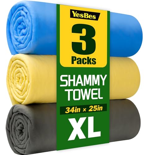 YesBes 3 Pack Premium XL Shammy Cloth for Car Drying 34x25 Chamois Towel for Car Super Absorbent Shammy Towel for Car Reusable Soft Car Drying Towels - Image 1