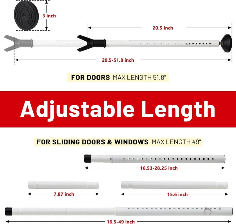 Keplrend Door Stoppers Security Bar 2 Pack - Heavy Duty Door Jammer - Adjustable Sliding Door Lock Bar - Door Barricade Security Bars for Window, Front Door, Patio Door, Apartment, Home, Hotel Room - Image 4
