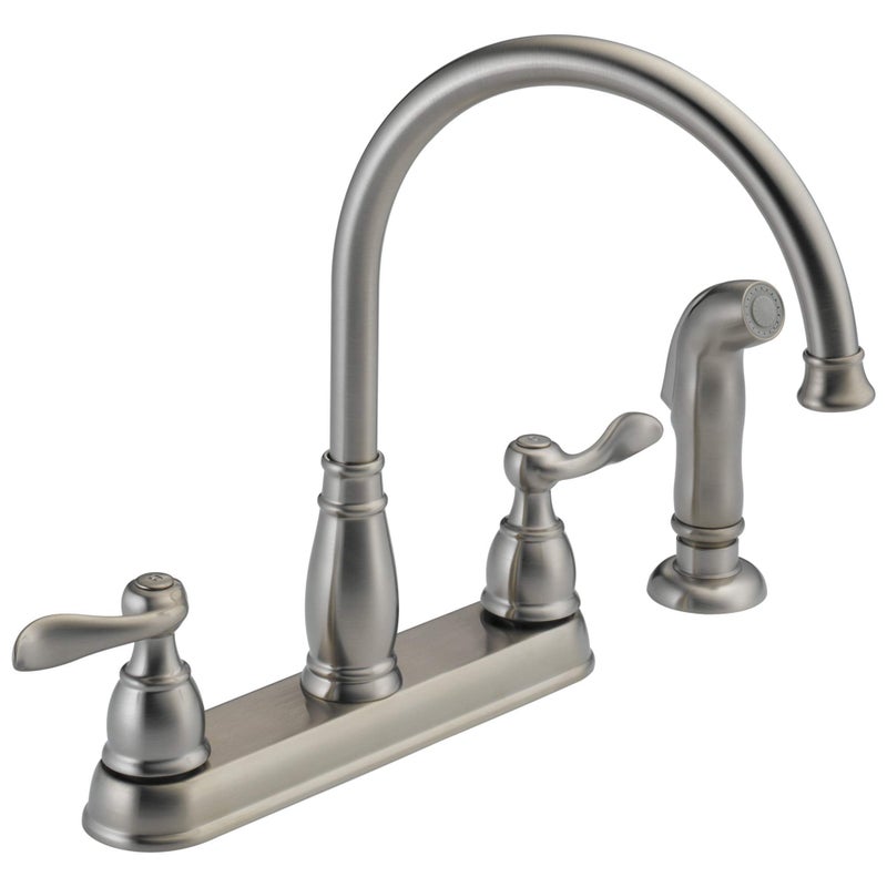 Delta Windemere Brushed Nickel Kitchen Faucet with Side Sprayer, Traditional 4 Hole Kitchen Sink Faucet, Two-Handle, Stainless 21996LF-SS - Image 1