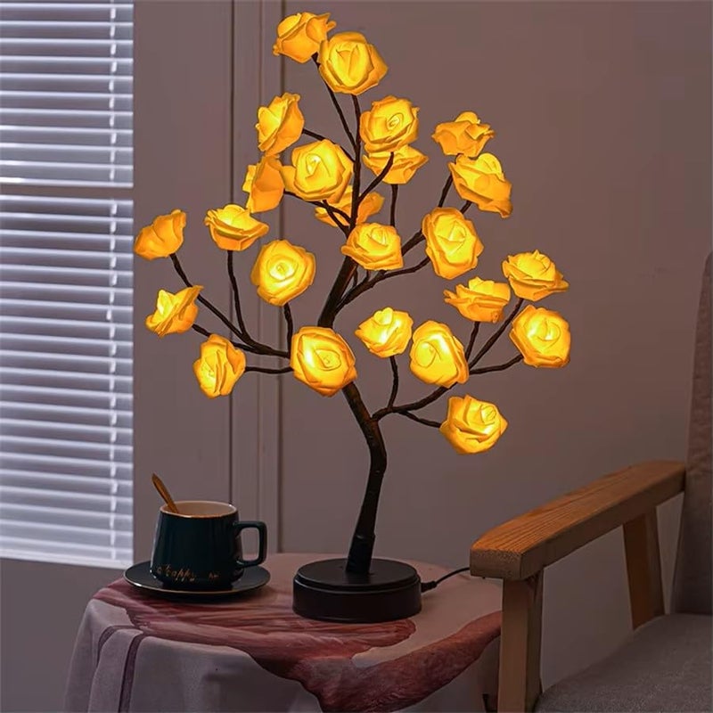 HUMAIZAR Christmas Decoration Gifts LED Table Lamp Rose Flower Tree Night Light for Home, Parties, Xmas, Wedding, Bedroom Decor (24 Rose Tree Yellow) - Image 1