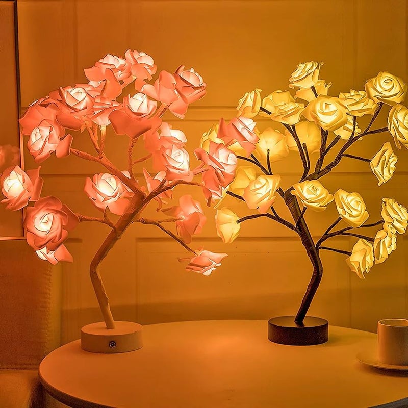 HUMAIZAR Christmas Decoration Gifts LED Table Lamp Rose Flower Tree Night Light for Home, Parties, Xmas, Wedding, Bedroom Decor (24 Rose Tree Yellow) - Image 2