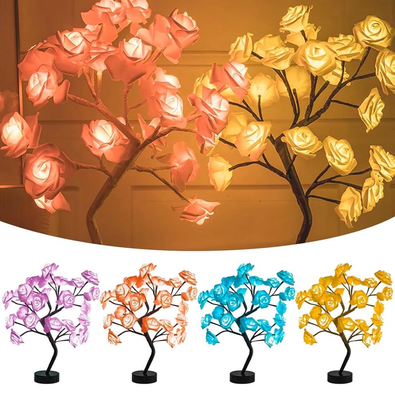 HUMAIZAR Christmas Decoration Gifts LED Table Lamp Rose Flower Tree Night Light for Home, Parties, Xmas, Wedding, Bedroom Decor (24 Rose Tree Yellow) - Image 3