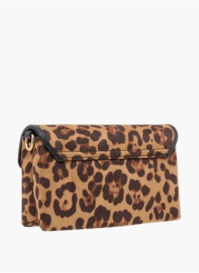 Celeste Animal Textured Crossbody Bag with Chain Strap and Flap Closure