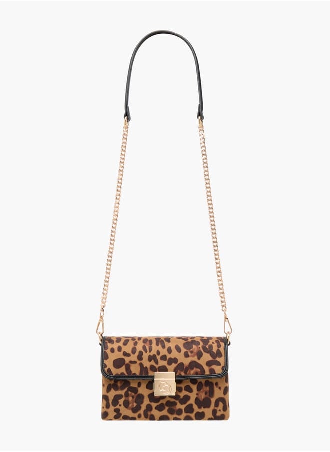 Celeste - Animal Textured Crossbody Bag with Chain Strap and Flap Closure - Image 1