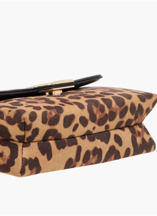 Celeste Animal Textured Crossbody Bag with Chain Strap and Flap Closure