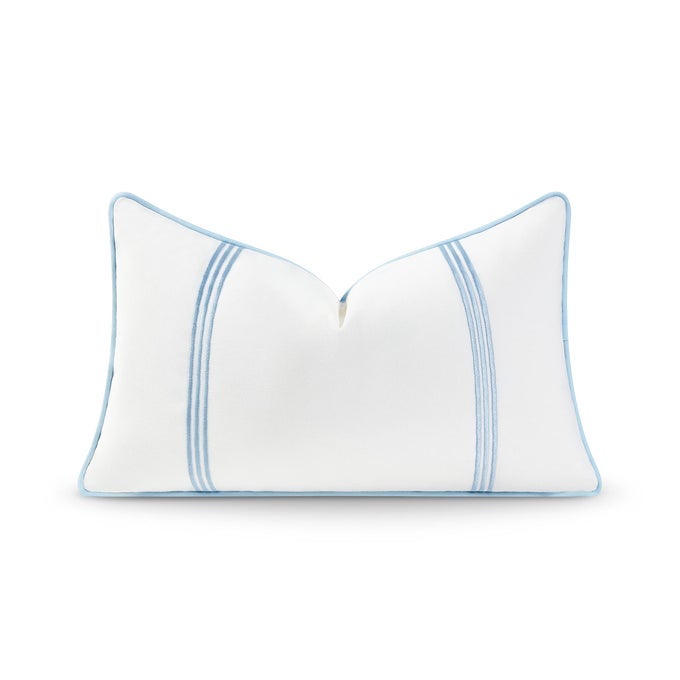 COASTAL HAMPTON STYLE PATIO INDOOR OUTDOOR LUMBAR PILLOW COVER ONLY 12X20 WATER RESISTANT FOR BACKYARD COUCH BABY BLUE EMBROIDERED VERTICAL LINE