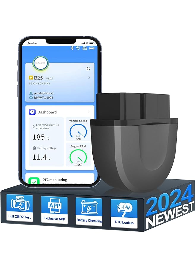 Excefore Obd2 Bluetooth Car Scanner Adapter, Wireless Obd Ii Diagnostic Scan Tools For Iphone & Android, Enhanced Vehicle Code Readers With All System Scan, Live Data, Freeze Frame, Performance Test - Image 1