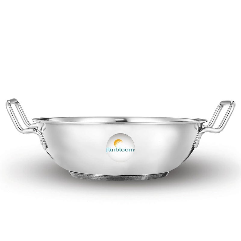 FLIXBLOOM FLIXBLOOM Special Stainless Steel 35 Litre Kadai with Lid Induction Gas Stove Friendly Deep Kitchen Utensil Cooking Cookware Kadai Kadhai Kadhai with Lid 35 Litre Kadai - Image 2