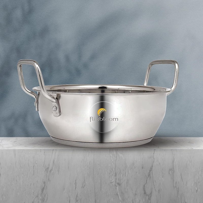 FLIXBLOOM FLIXBLOOM Special Stainless Steel 35 Litre Kadai with Lid Induction Gas Stove Friendly Deep Kitchen Utensil Cooking Cookware Kadai Kadhai Kadhai with Lid 35 Litre Kadai - Image 4