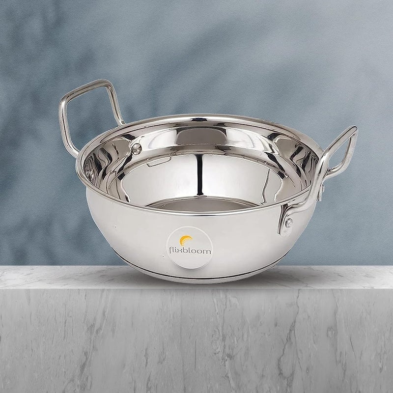FLIXBLOOM FLIXBLOOM Special Stainless Steel 35 Litre Kadai with Lid Induction Gas Stove Friendly Deep Kitchen Utensil Cooking Cookware Kadai Kadhai Kadhai with Lid 35 Litre Kadai - Image 3