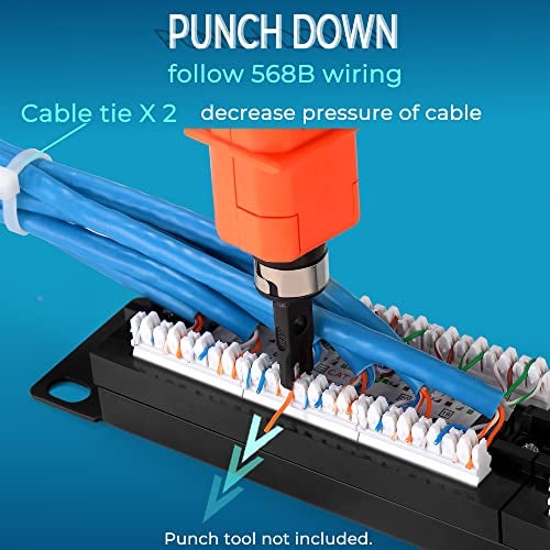 Rapink Patch Panel 12 Port Cat6 10G Support, Network Patch Panel UTP 10-Inch, Wallmount 1U Ethernet Patch Panel Punch Down Block for Cat6, Cat5e, Cat5 Cabling - Image 3