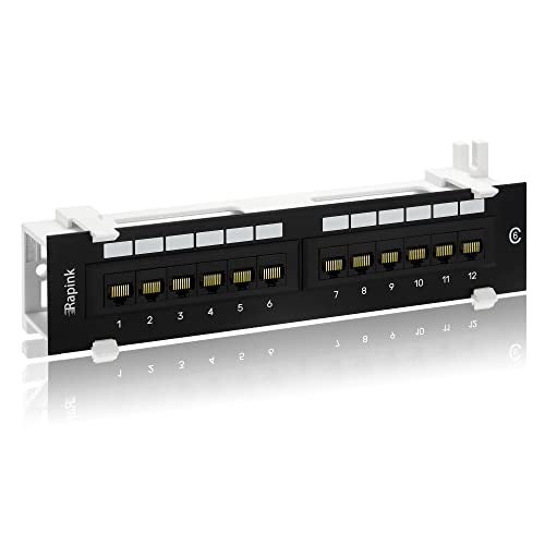 Rapink Patch Panel 12 Port Cat6 10G Support, Network Patch Panel UTP 10-Inch, Wallmount 1U Ethernet Patch Panel Punch Down Block for Cat6, Cat5e, Cat5 Cabling - Image 1