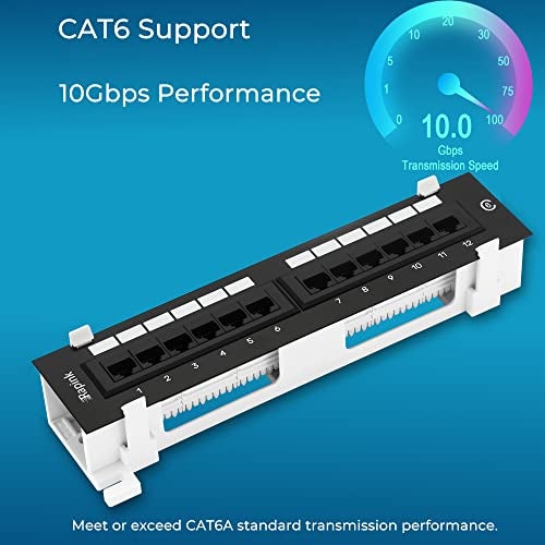 Rapink Patch Panel 12 Port Cat6 10G Support, Network Patch Panel UTP 10-Inch, Wallmount 1U Ethernet Patch Panel Punch Down Block for Cat6, Cat5e, Cat5 Cabling - Image 2