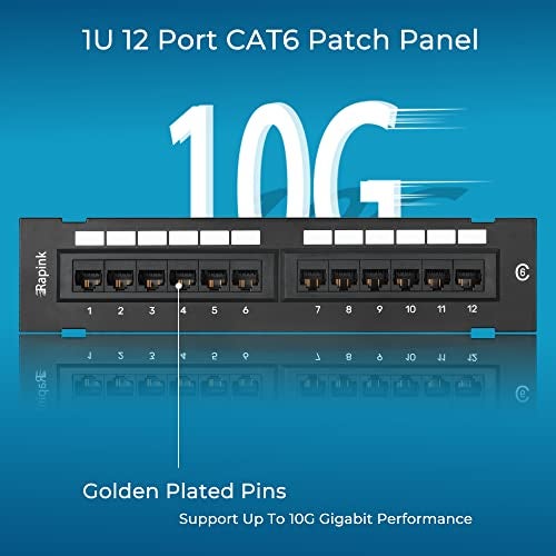 Rapink Patch Panel 12 Port Cat6 10G Support, Network Patch Panel UTP 10-Inch, Wallmount 1U Ethernet Patch Panel Punch Down Block for Cat6, Cat5e, Cat5 Cabling - Image 4