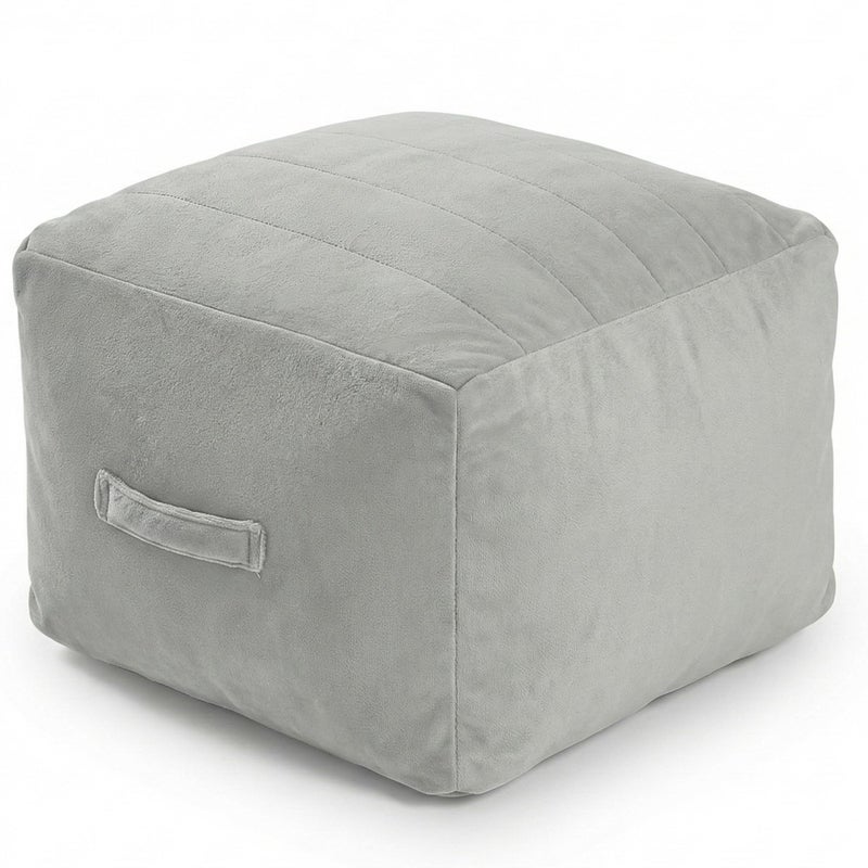 MeMoreCool Square Stuffed Pouf Ottoman Foot Rest, Floor Pouf Foot Stool with Foam Chunk Filling, Soft Stuffed Ottoman Footrest for Living Room, Light Grey - Image 1