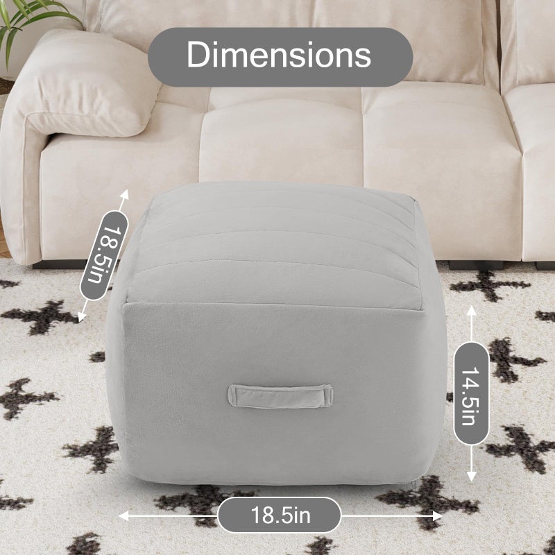 MeMoreCool Square Stuffed Pouf Ottoman Foot Rest, Floor Pouf Foot Stool with Foam Chunk Filling, Soft Stuffed Ottoman Footrest for Living Room, Light Grey - Image 3