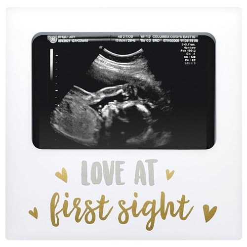 Tiny Ideas Love at First Sight Sonogram Picture Frame, Gender Neutral Ultrasound Keepsake, Ideal Pregnancy Gift, Baby Shower and Nursery Decor, 4” x6” Photo Insert, Gold, Silver And White - Image 1