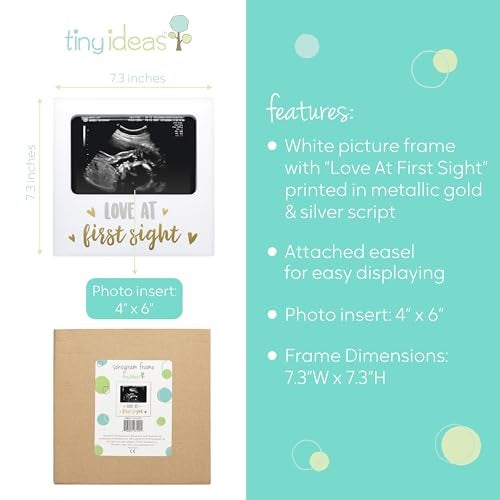 Tiny Ideas Love at First Sight Sonogram Picture Frame, Gender Neutral Ultrasound Keepsake, Ideal Pregnancy Gift, Baby Shower and Nursery Decor, 4” x6” Photo Insert, Gold, Silver And White - Image 4