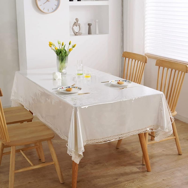 Khazna Clear Plastic Tablecloth, for Rectangle Dining Table, Table Coth Waterproof Cover PVC Protector Oil-Proof Wipeable Cloth (Transparent, 55x70 inch) - Image 2